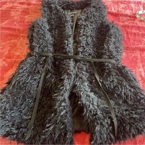 INC International Concepts Vest Womens Black Mongolian Faux Fur S/M